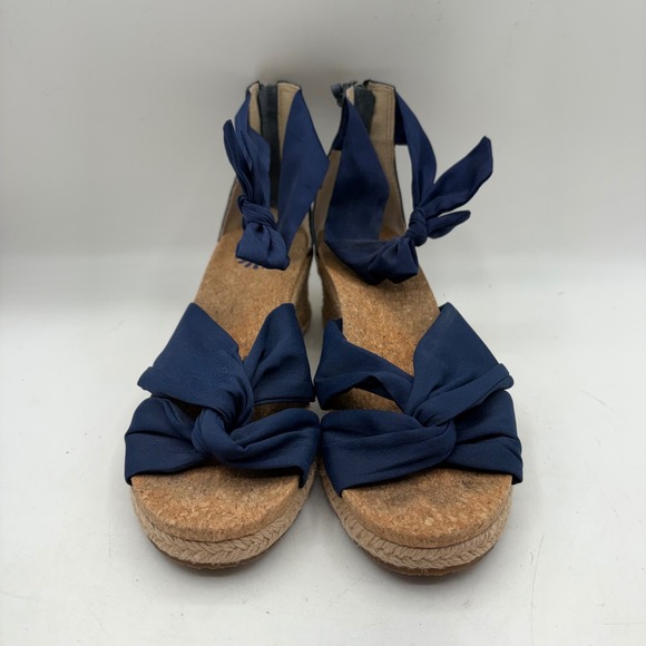 UGG Trina Navy Blue Espadrille Wedge Sandals Knotted Ankle Tie 1011181 Womens 7 - Picture 3 of 10